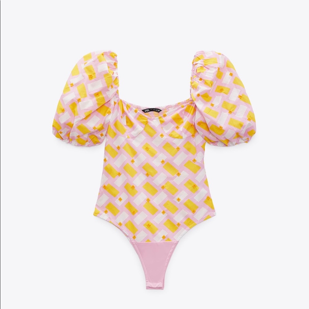 Zara Printed Poplin Bodysuit Blouse